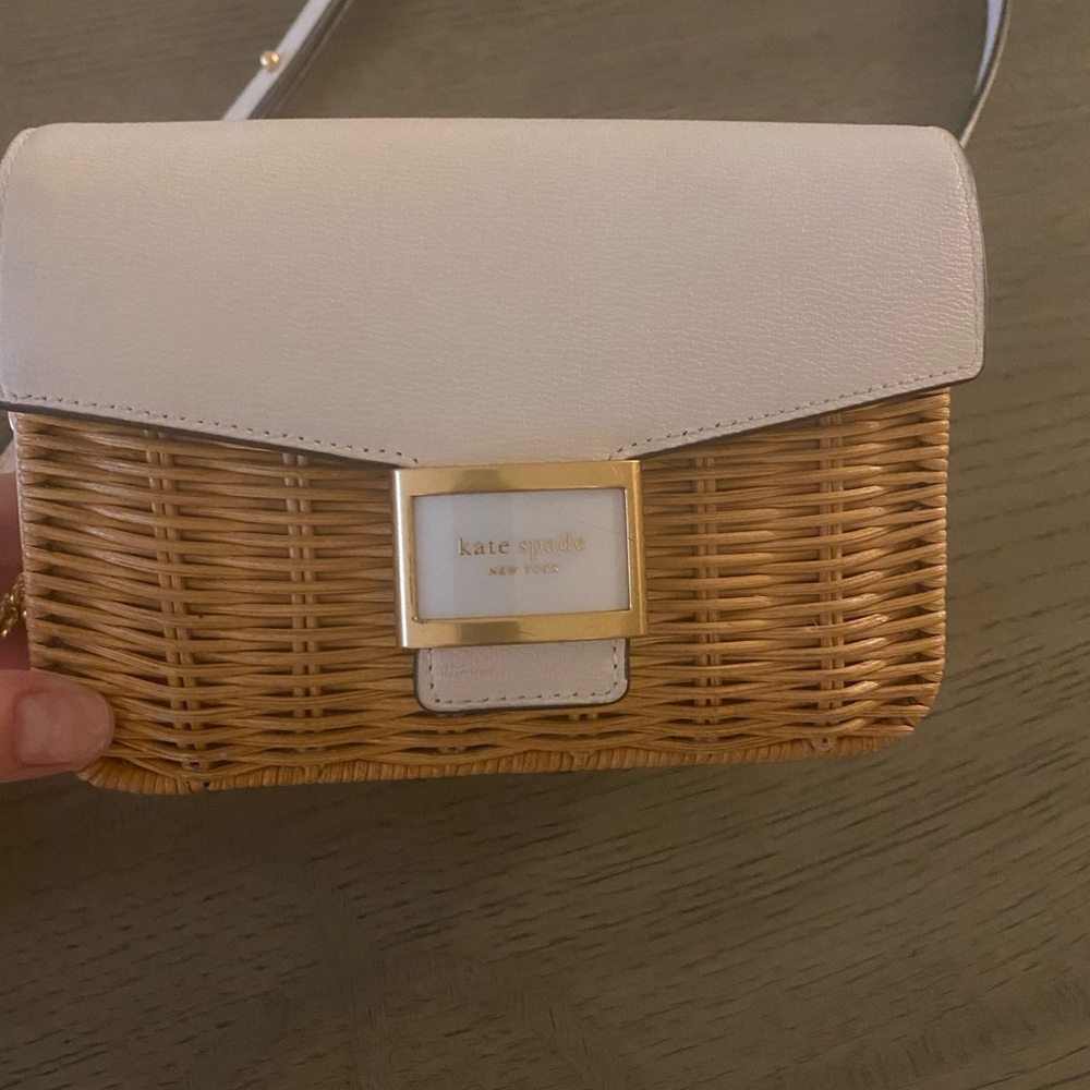 Kate Spade Cream and Tan Wicker Crossbody Bag